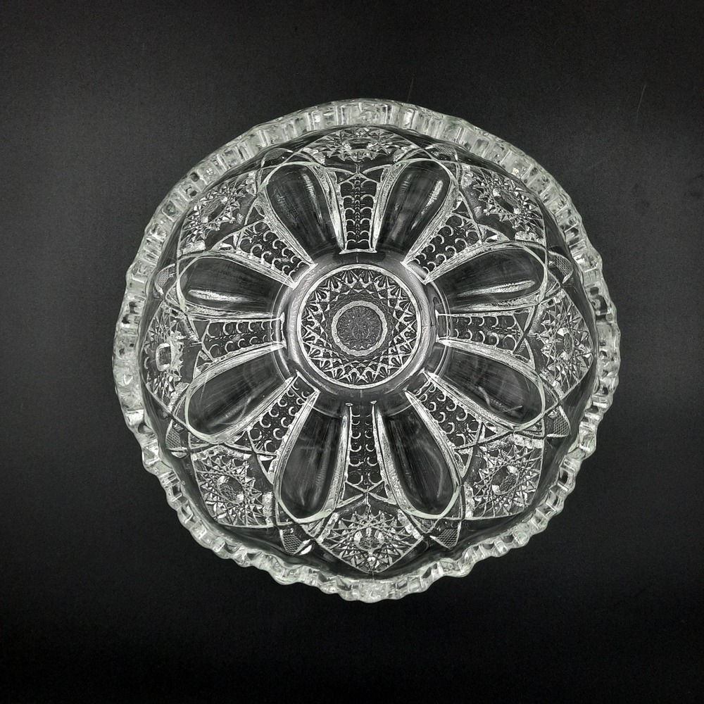 Antique Manganese Pressed Glass Bowl – Early 1900s Starburst w/ Sawtooth Rim - Picture 3 of 7
